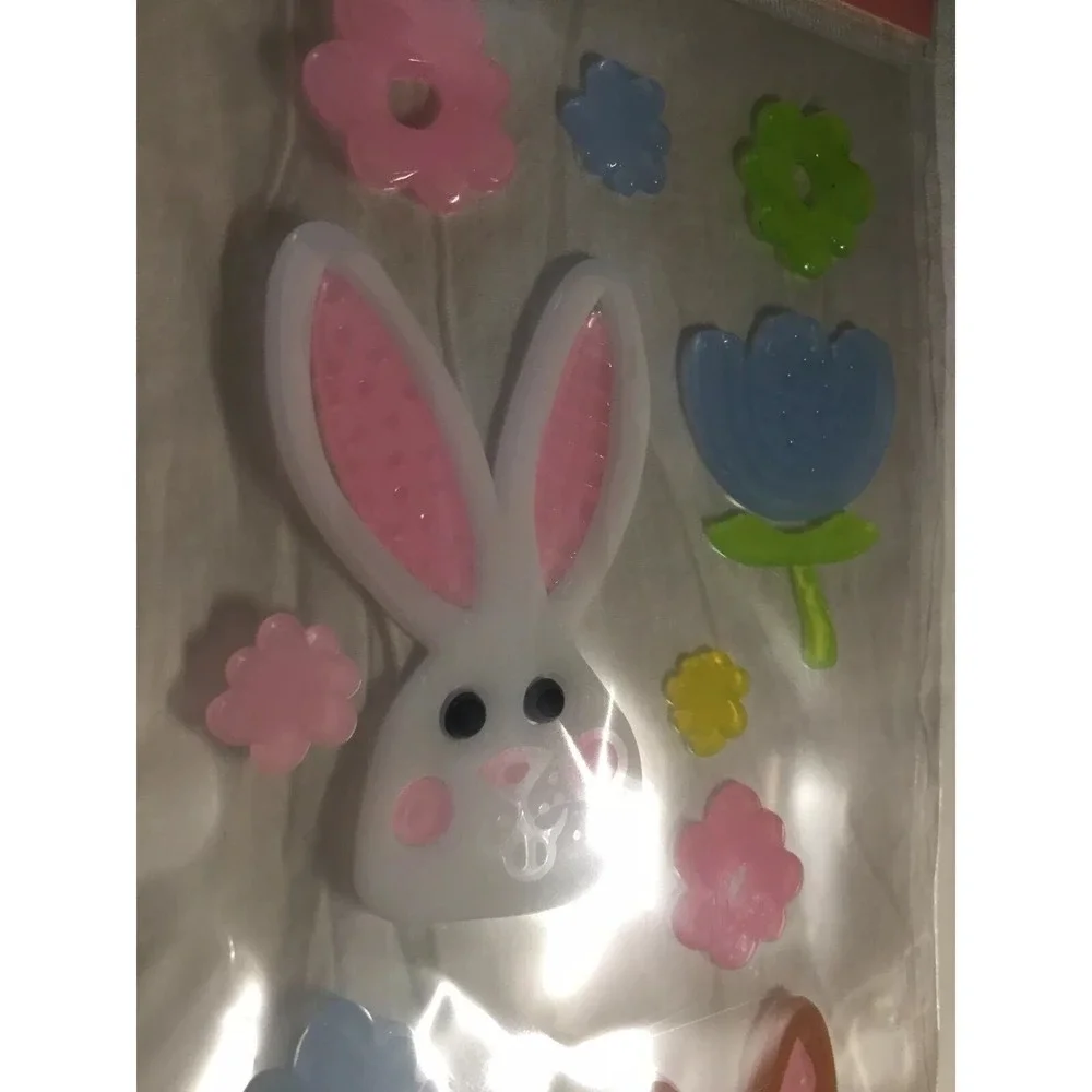 NEW Spring Summer Easter Rabbits Bunnies Flowers Window Gel Clings Decors 29 ct!